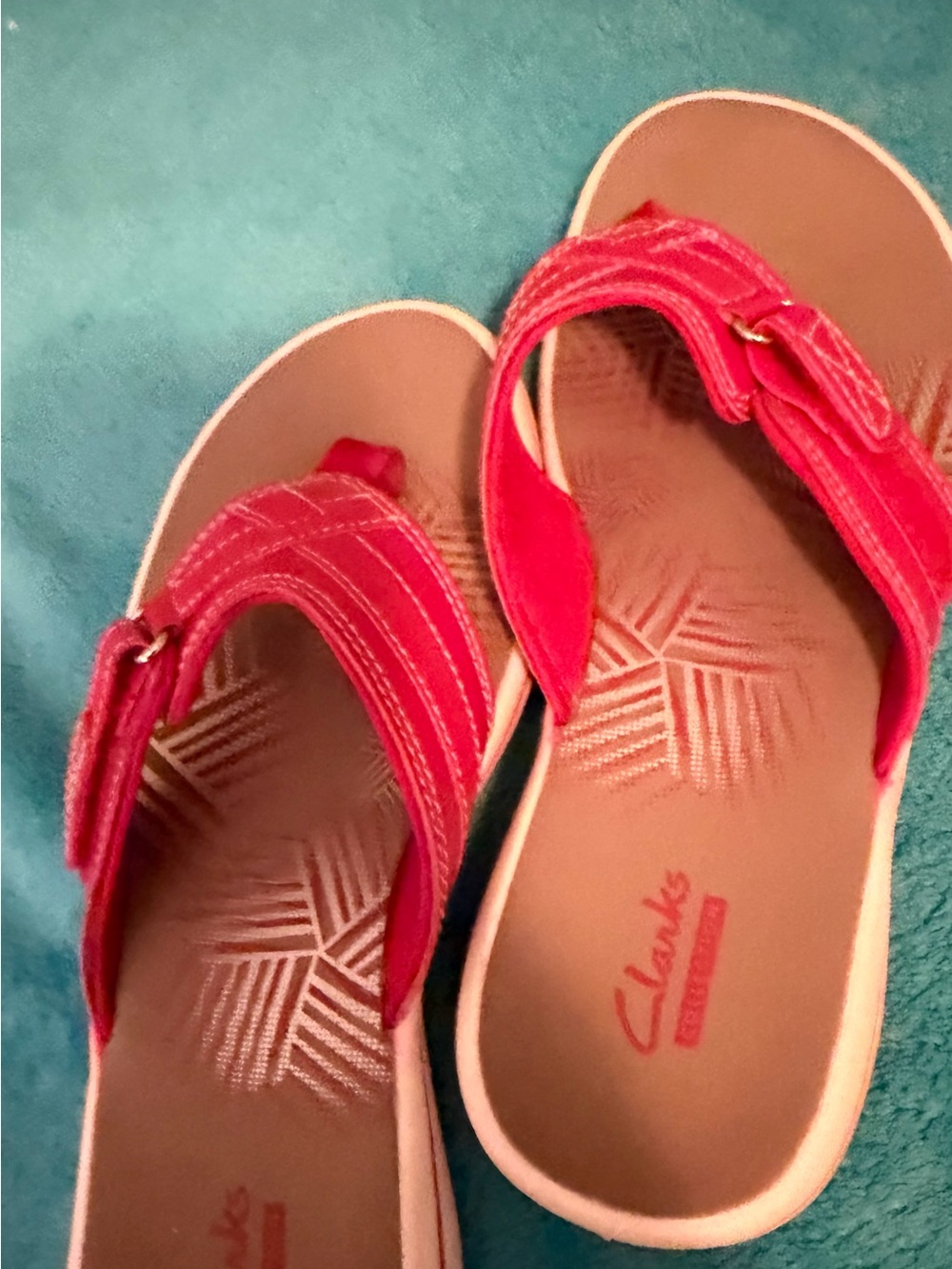 Clarks Women's Bright Red Adjustable Velcro Sandals